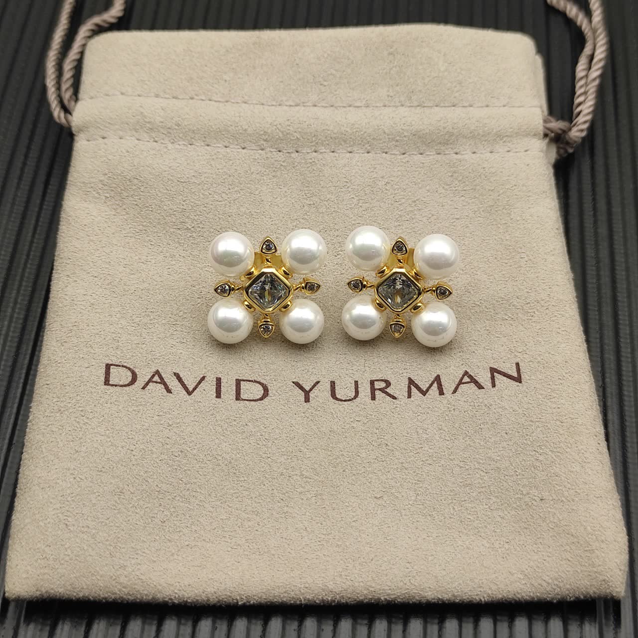 David Yurman Elegant Pearl and Diamond Stud Earrings